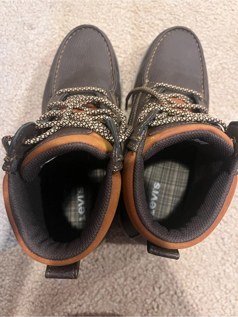Men's Brown Leather Lace-Up Boots - Casual Outdoor Style Levi work dress boots10